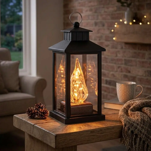 Zdjęcie produktu Znicz Latarnia Lampion LED na Cmentarz 3D Świecąca Czarna Ozdoba Dekoracja 25 cm