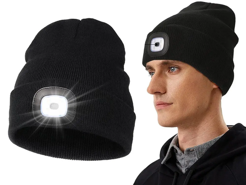 Zdjęcie produktu Czapka Zimowa z Lampką LED USB Uniwersalny rozmiar 3 Tryby Świecenia