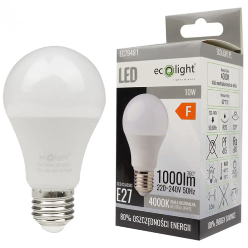 Zdjęcie produktu Żarówka Świetlówka LED Ecolight Classic Eco 10kWh F 1000lm 220-240V 50hz 4000K Biała Neutralna 