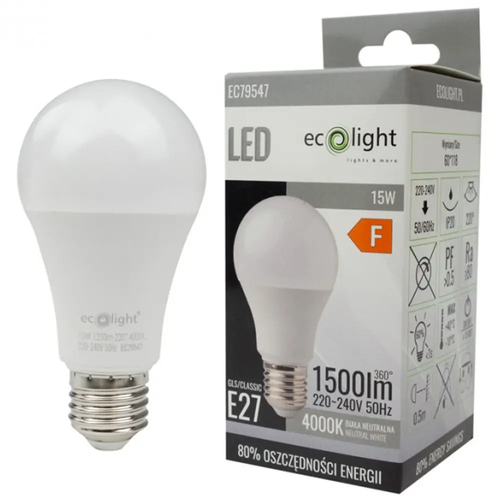 Zdjęcie produktu Żarówka Świetlówka LED Ecolight Classic Eco E27 15kWh F 1500lm 220-240V 50hz 4000K Biała Neutralna 
