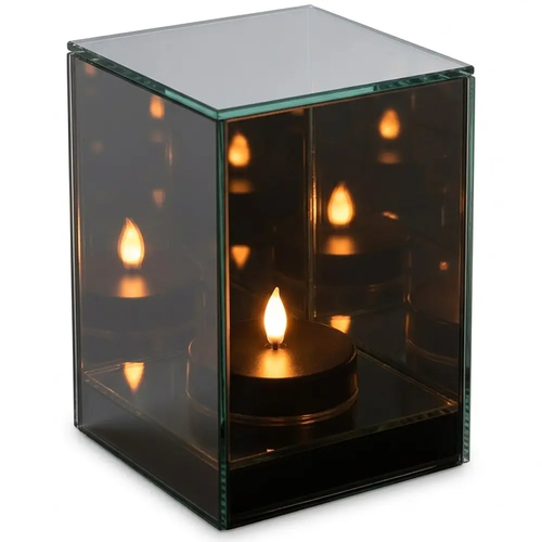 Znicz Szkalny Lampion LED 3D Kwadrat Lustrzany Ruchomy Płomień do Ramki 4600 10 x 10 x 15 cm 