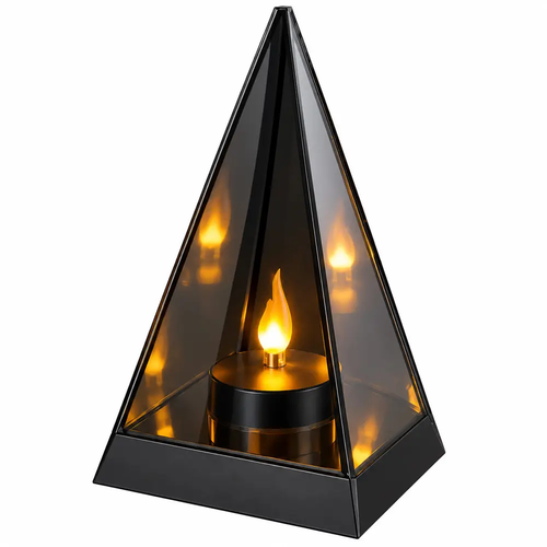 Znicz Szkalny Lampion LED 3D Piramida Lustrzany ruchomy Płomień do Ramki 4617 12 x 12 x 19 cm 