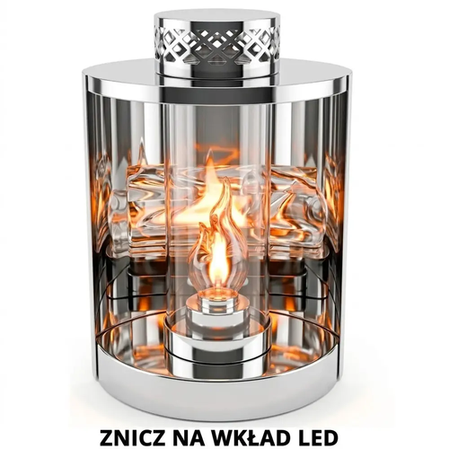Zdjęcie produktu Latarnia Lampion Znicz Srebrna Szklana na Wkład LED Dokupowany Osobno LN-2535S 25cm...