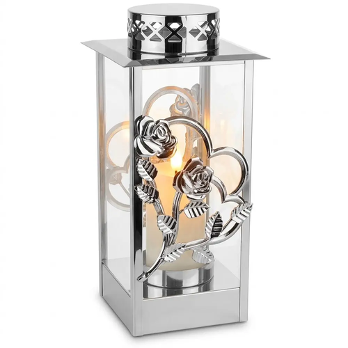 Zdjęcie produktu Latarnia Lampion Znicz Srebrna Szklana na wkład LED dokupowany osobno LN-010S 33cm...