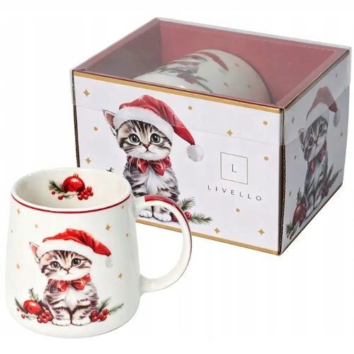 Kubek Świąteczny Porcelanowy z Uchem na Święta Kotek Mikołaj CR50-S2 500ml