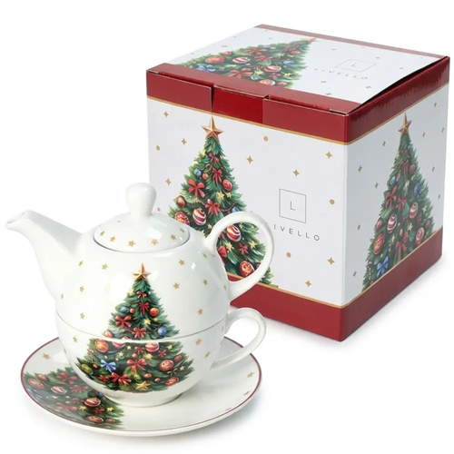 Czajniczek z Filiżanką Porcelanowy Świąteczny na Święta Choinka CR5-S7 400ml