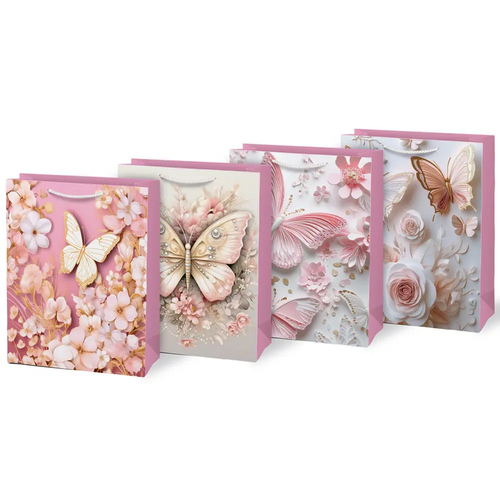 Zdjęcie produktu Torba Prezentowa Pionowa Duża Large Duża 26x12x32 cm Motyle Kwiaty mix wzór 1 szt.
